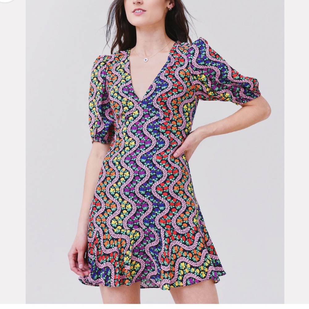 RHODE Ruby dress in black/rainbow floral print size XS NWOT